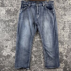 True‎ Luck Jeans Men 36/30 (Actual 36 X 29) Whiskered Thick Stitch Blue Jeans